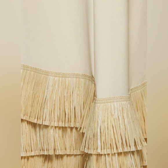 Johanna Ortiz Santuarios Crepe Raffia Midi Skirt Straw Neutral Ecru 10 FAIR - Picture 10 of 11